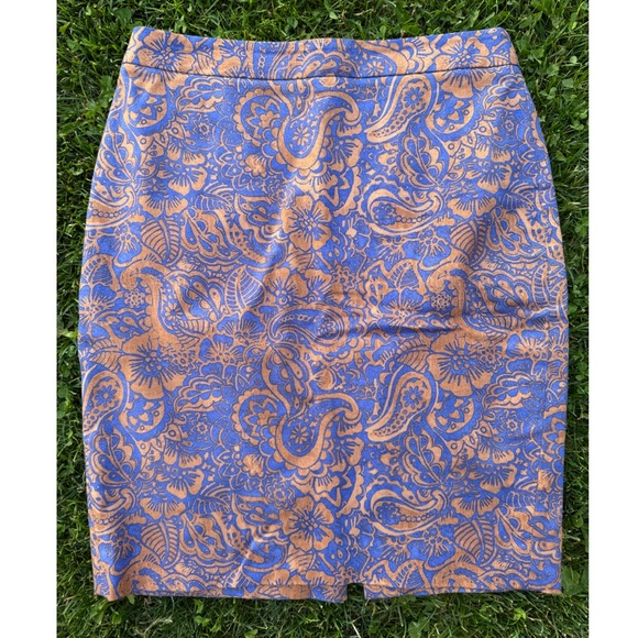 Ann Taylor Loft Blue & Brown Paisley Floral Pattern Pencil Skirt 6 - Picture 1 of 4